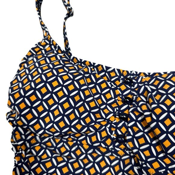 Gottex Tankini Swim Top Size 32D Blue Orange White Padded Underwire Geometric - Picture 2 of 11